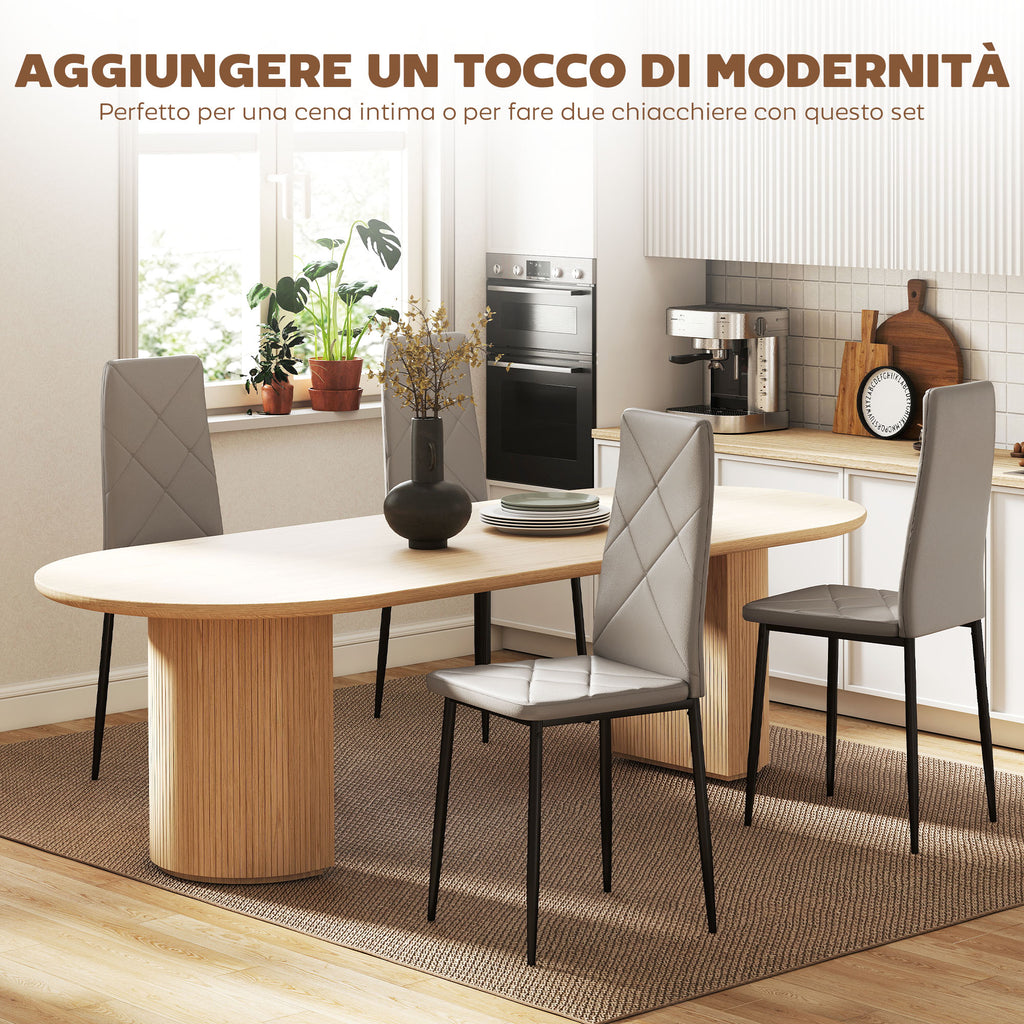 Set of 4 High-Back Dining Chairs in Faux Leather and Steel, 41x50x97cm, Grey
