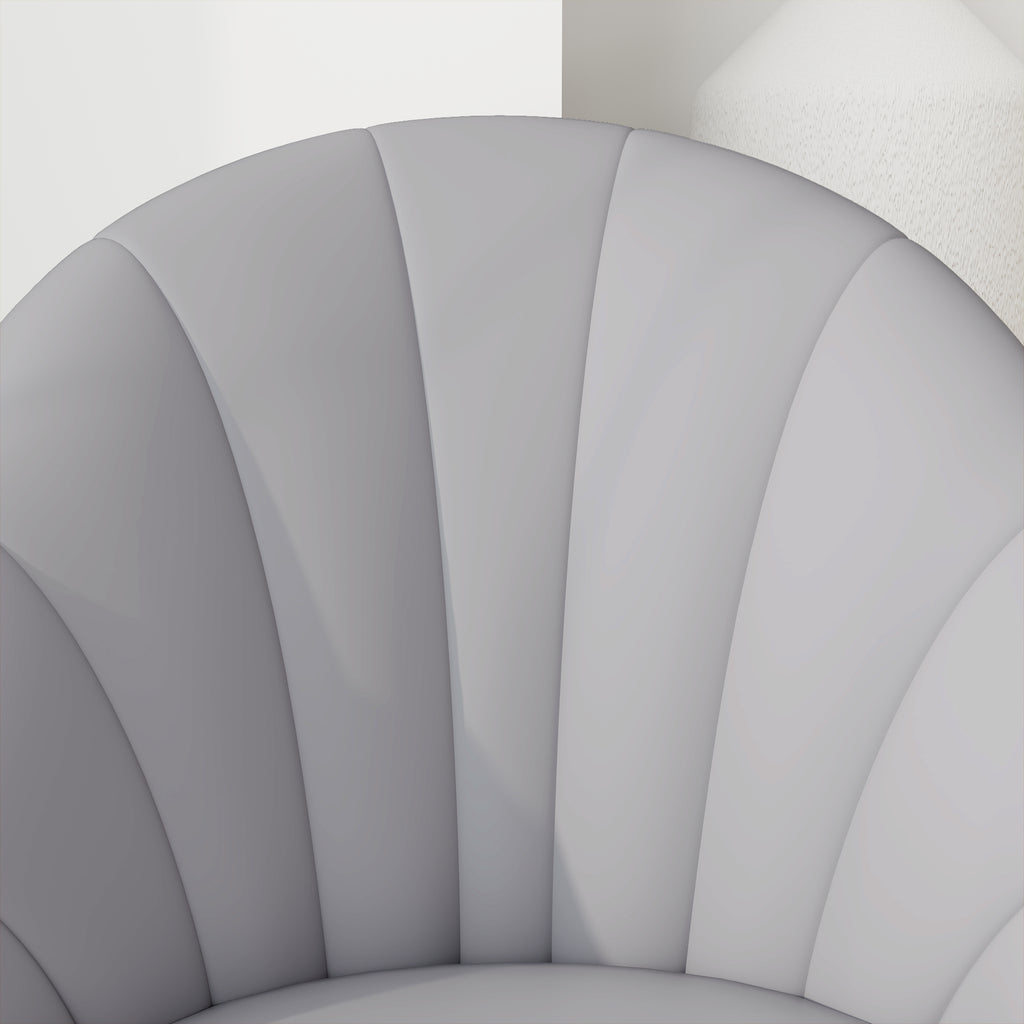 Set of 2 PU Leather Dining Chairs with Metal Legs and Shell Backrest, Light Gray