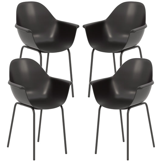 Outsunny set 4 plastic chairs stackable with non -slip feet, 59x55x84 cm, black - Borgè