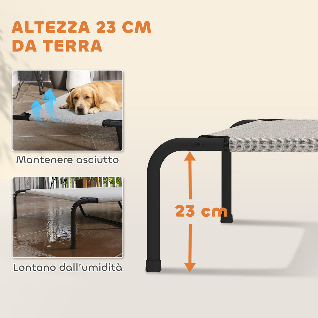 PawHut Raised Outdoor Dog Bed for Large Dogs, Made of Steel and Breathable Mesh, 152 x 94 x 23 cm, Beige