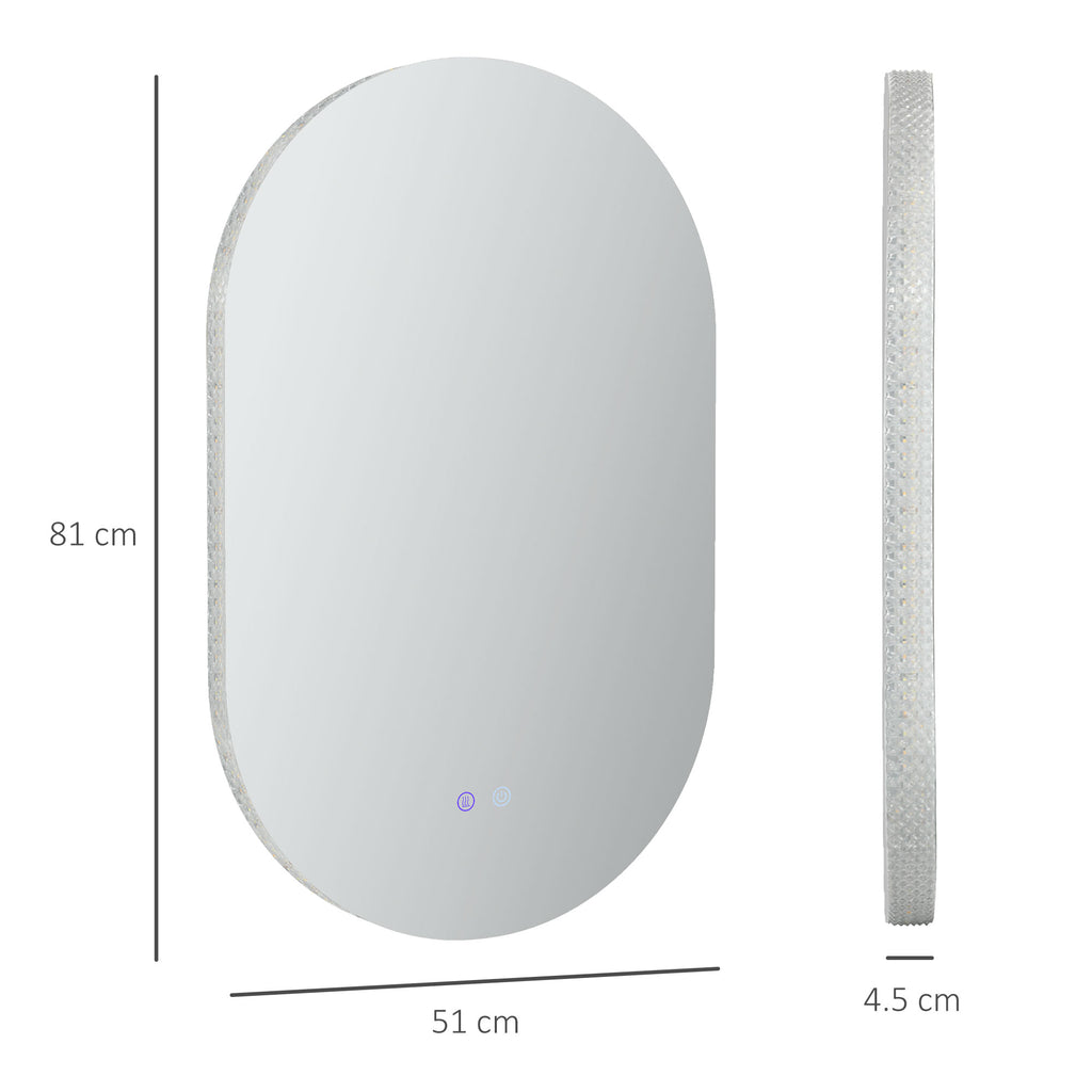 Anti-Fog LED Bathroom Mirror with Adjustable Brightness, Glass and Aluminum, 81x51x4.5 cm