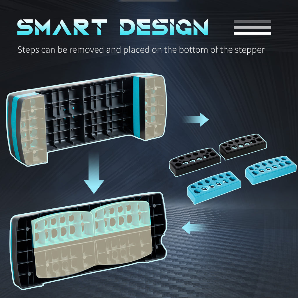 Step Fitness for Aerobics Adjustable to 3 Heights 10-15-20 cm in Plastic, Black and Blue - Borgè