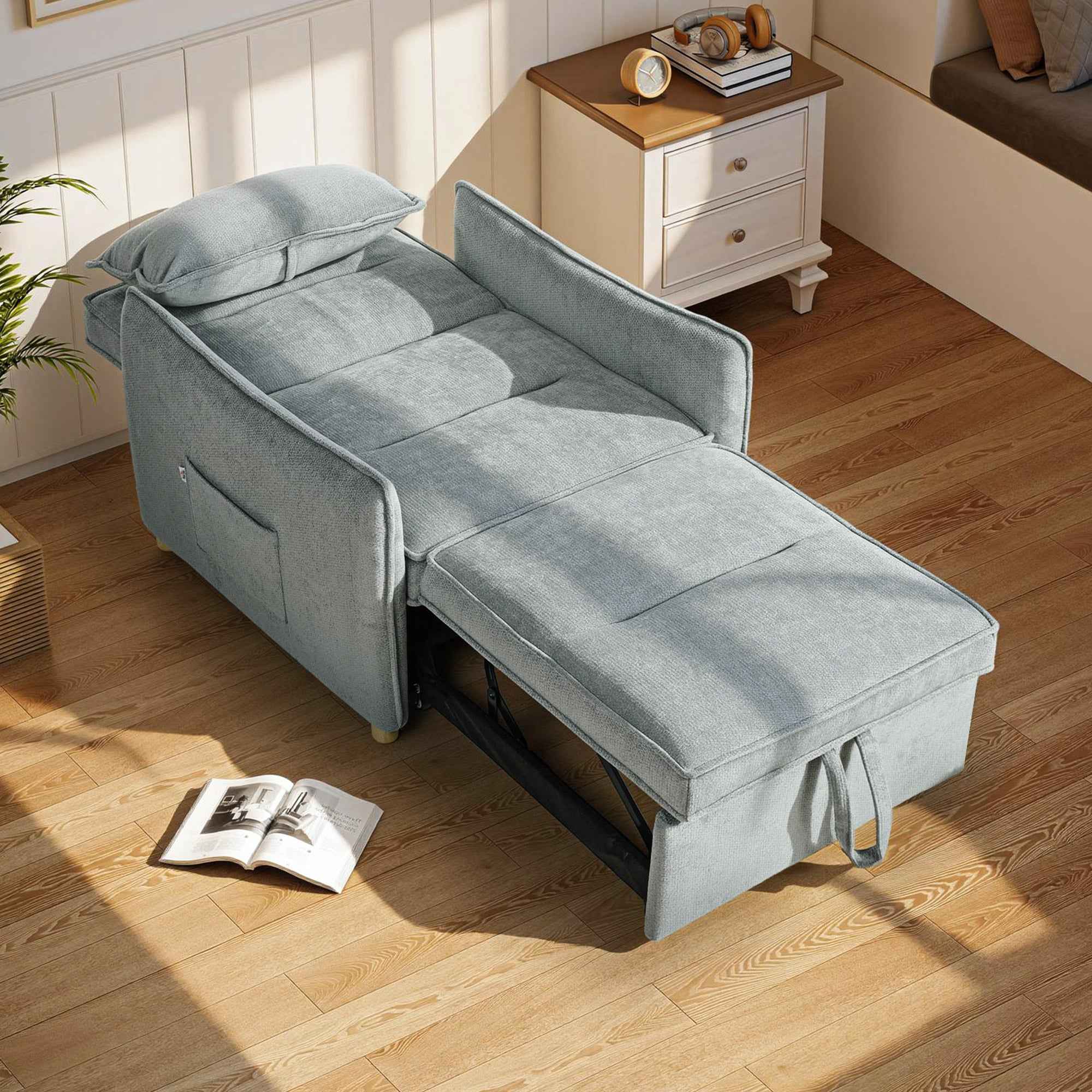 HOMCOM 3-in-1 Reclining Sofa Bed with Cushion, Chenille Upholstery, 88x84x87 cm, Grey