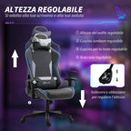 Gaming Chair, 150° Reclining with Rocking Function, in Linen Effect Fabric, 66x53x128-138 cm, Grey
