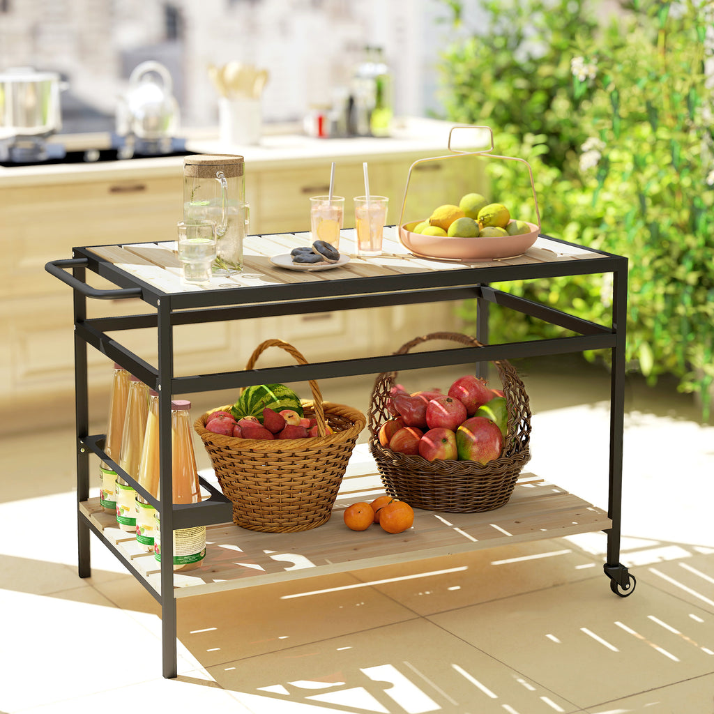 Outsunny Garden Food Cart in Wood with Slats and Steel, Shelf and Handle, 107x65x80 cm