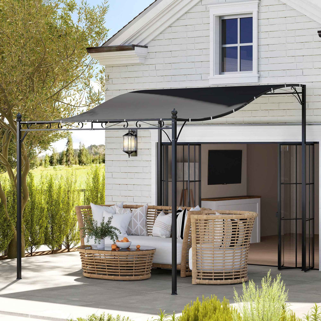 Outsunny 2.5 x 3 m Wall-Mounted Waterproof Garden Pergola with Metal Frame, Drainage Holes, Sun Shade Cover, Dark Grey