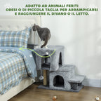 4-Step Height-Adjustable Cat Ladder with 2 Cat Houses, Scratching Post and Ball, Grey