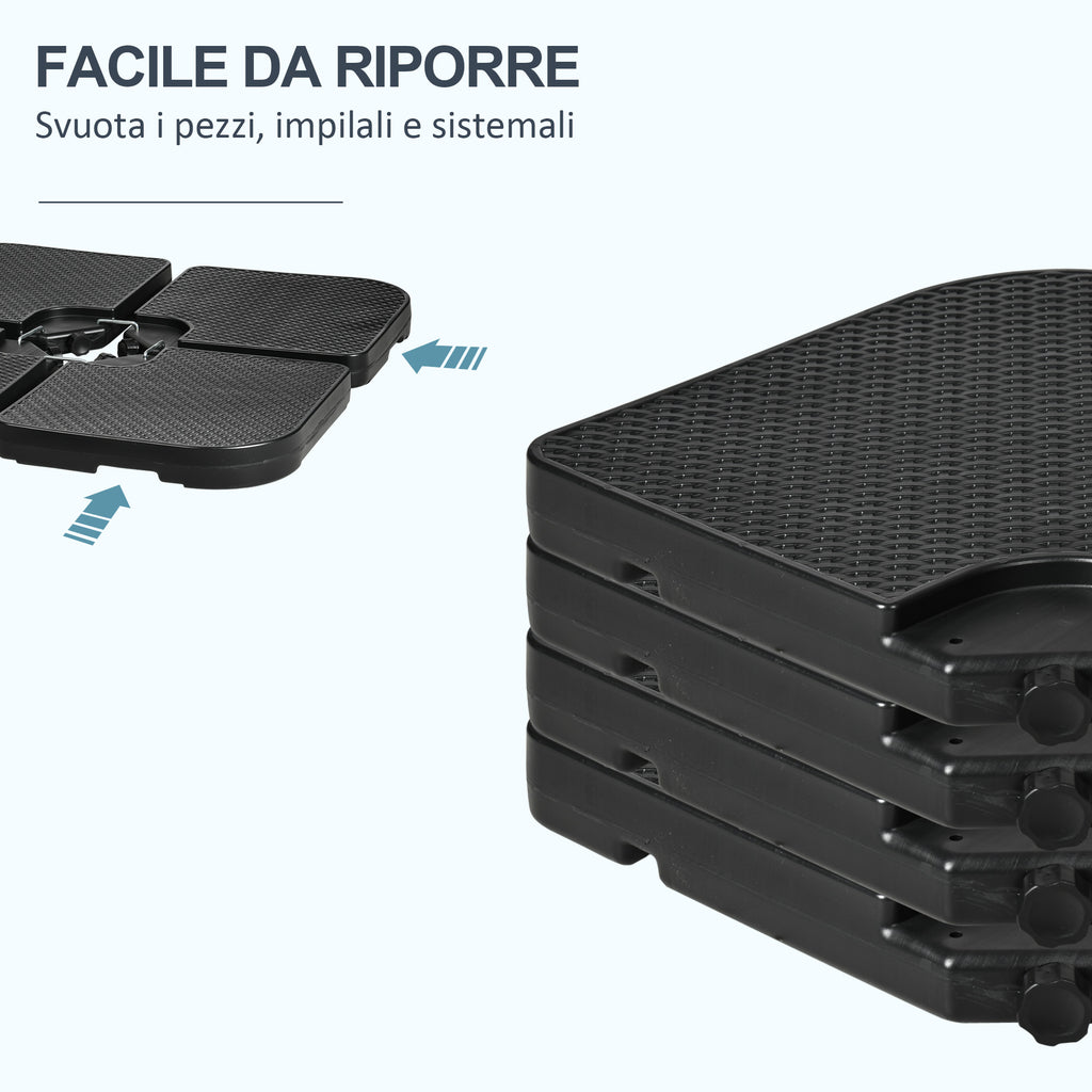 Parasol Base set of 4 Stackable Pieces with Integrated Handles, in HDPE, 99.7x99.7x8.3 cm, Black
