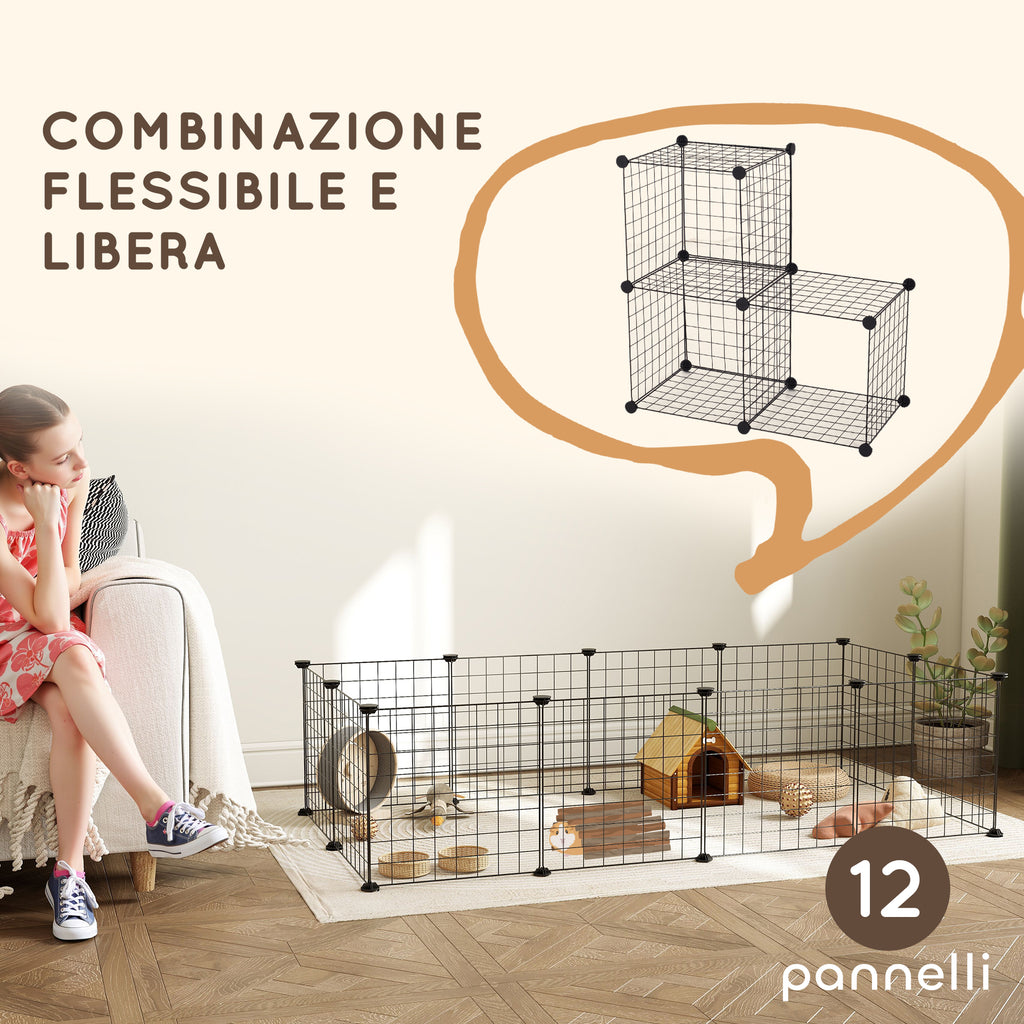 Modular Small Animal Playpen with Panels and Accessories, Indoor Metal Hedgehog Cage for Guinea Pigs and Hedgehogs, 106x73x36 cm, Black