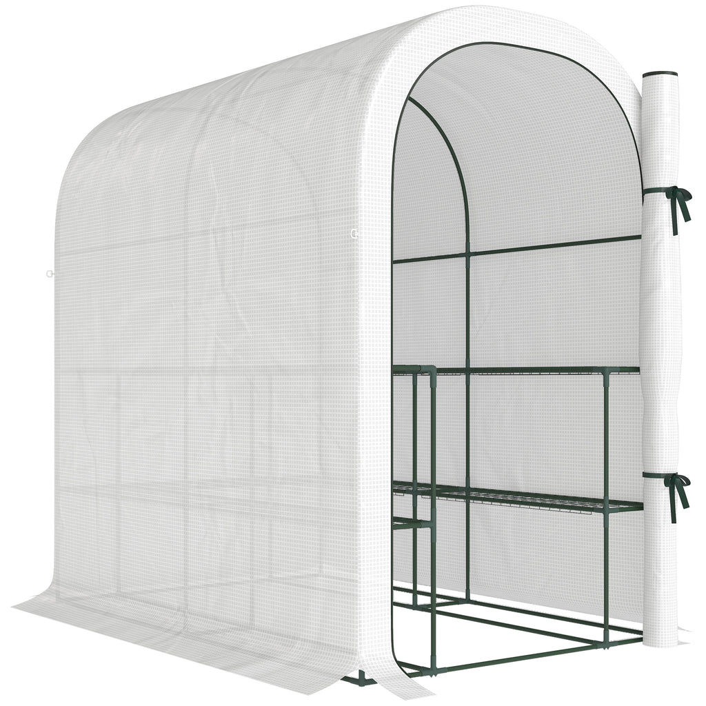Outsunny Garden Greenhouse with 2-Tier Shelves and Roll-Up Door, Steel and PE, 123x187x189 cm, White