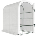 Outsunny Garden Greenhouse with 2-Tier Shelves and Roll-Up Door, Steel and PE, 123x187x189 cm, White