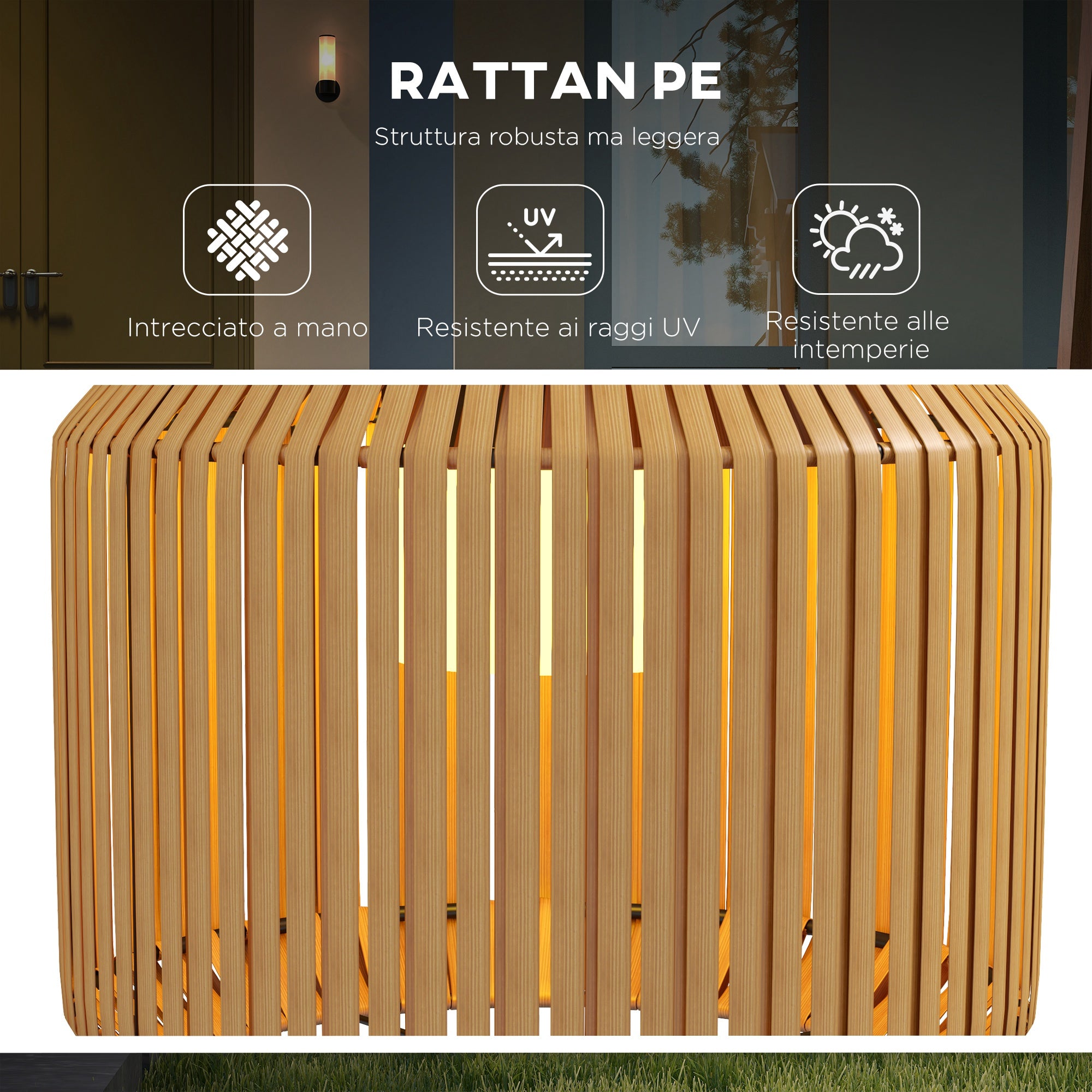 Solar Garden Lamp with LED Lighting, in Steel and PE Rattan, Ø34x130 cm, Yellow