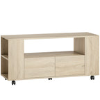 42" TV Stand with Swivel Wheels and Brake, Adjustable Shelves and Drawers, 102x34.5x48.5 cm, Wood