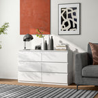 Chest of 6 Drawers for the Bedroom in Wood with Metal Guides, 120x39x75 cm, White