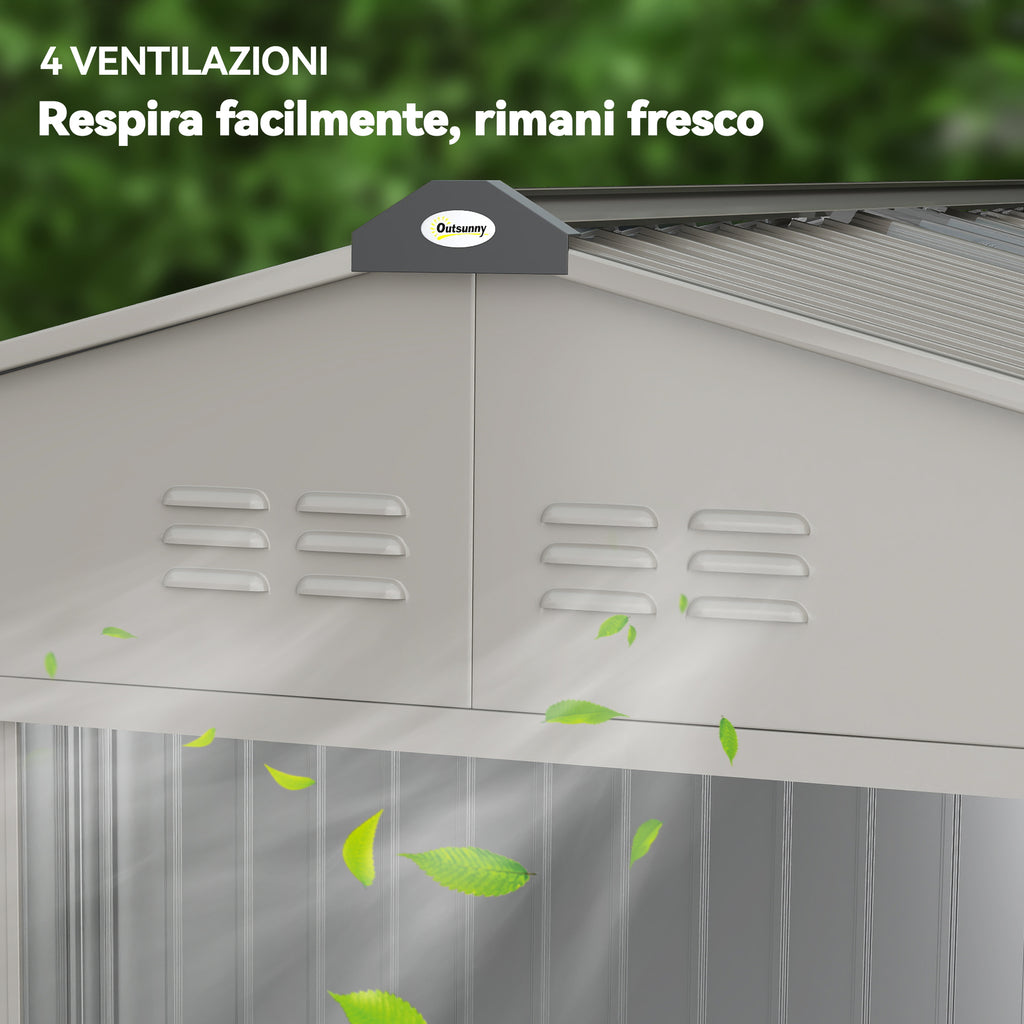 Outsunny Metal Garden Shed with Air Vents and Double Sliding Door, 277x195x192 cm, Silver