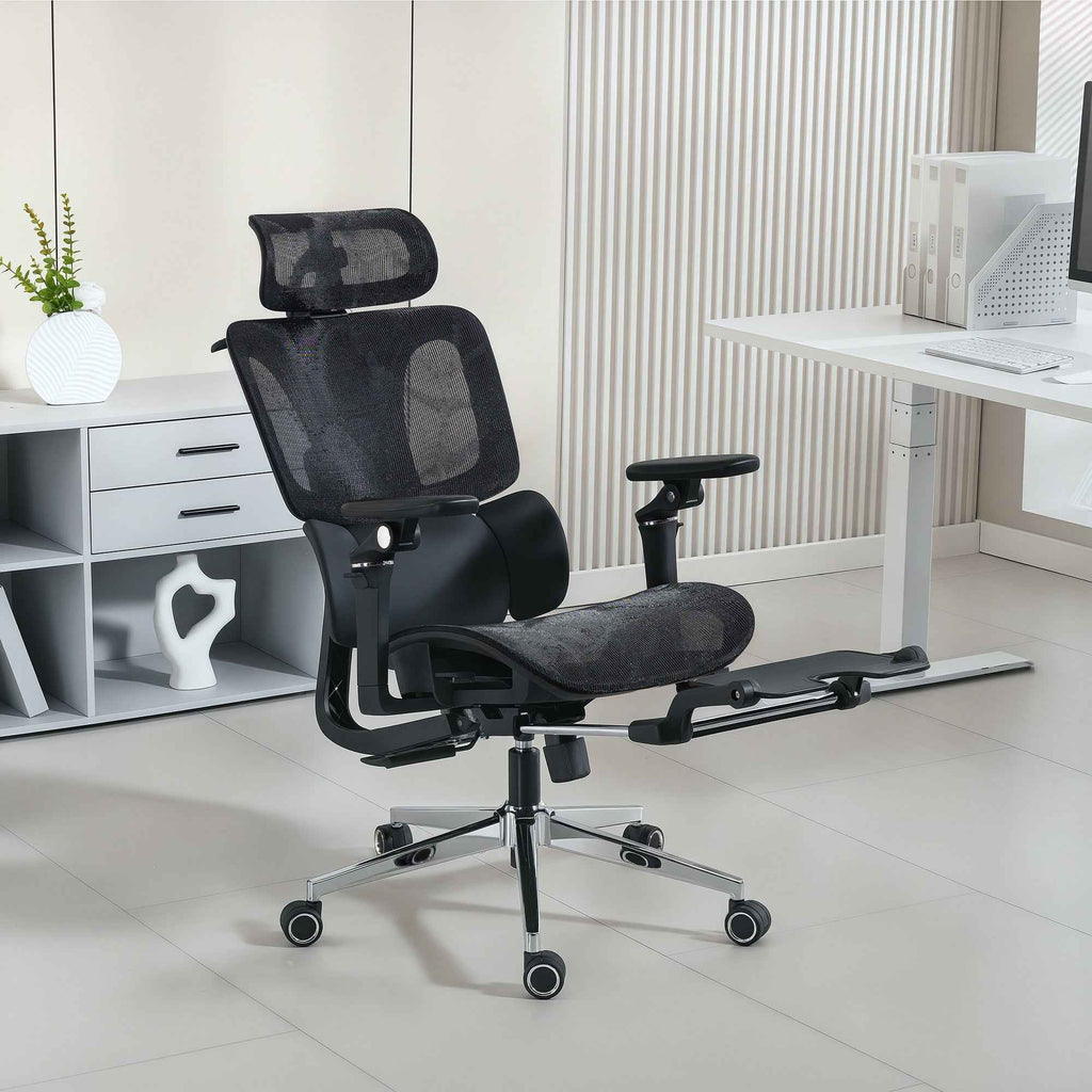 HOMCOM Ergonomic Mesh Office Chair with Armrests, Headrest, Adjustable Backrest, Rocking Function, Black