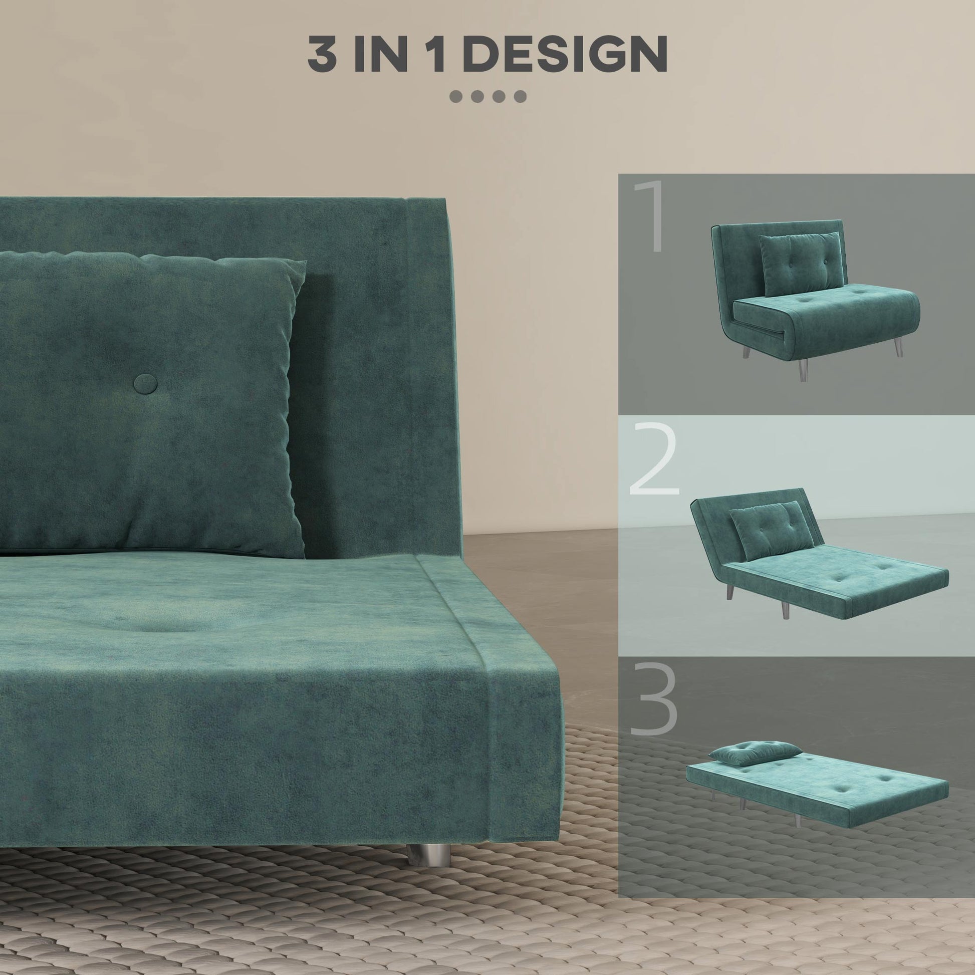 Homcom Single Bed Armchair With Velvet Reclinable Back, 100x88x83cm, Dark Green - Borgè