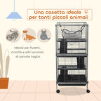 Small Pet Cage, Steel Guinea Pig and Chinchilla Cage with 3 Levels, 4 Wheels, Hammock and Removable Tray, 52 x 52 x 113.5cm, Silver Grey