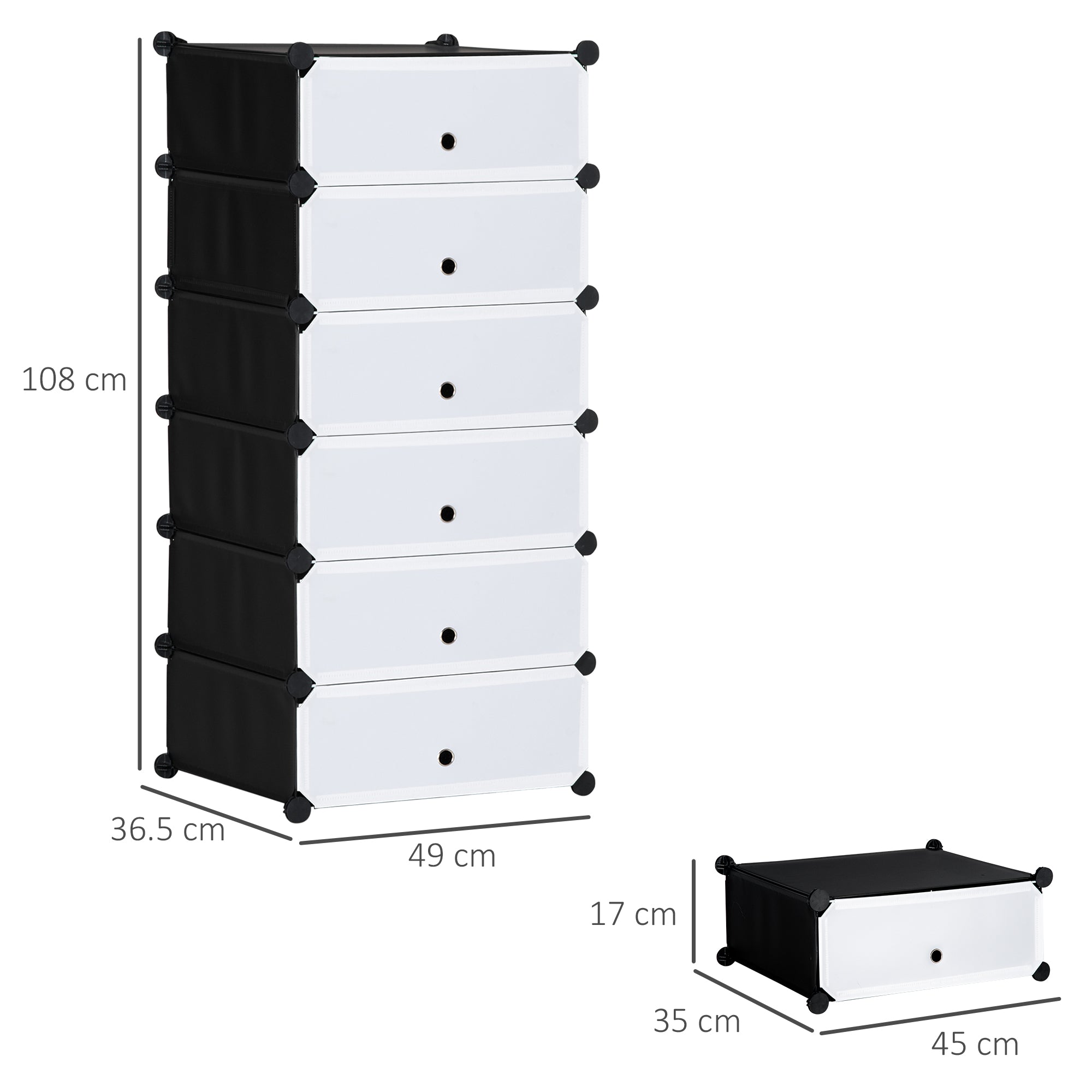 HOMCOM Space-Saving Modular Shoe Rack with 6 Storage Boxes in PP Plastic and Steel, 49x36.5x108 cm, Black and Transparent