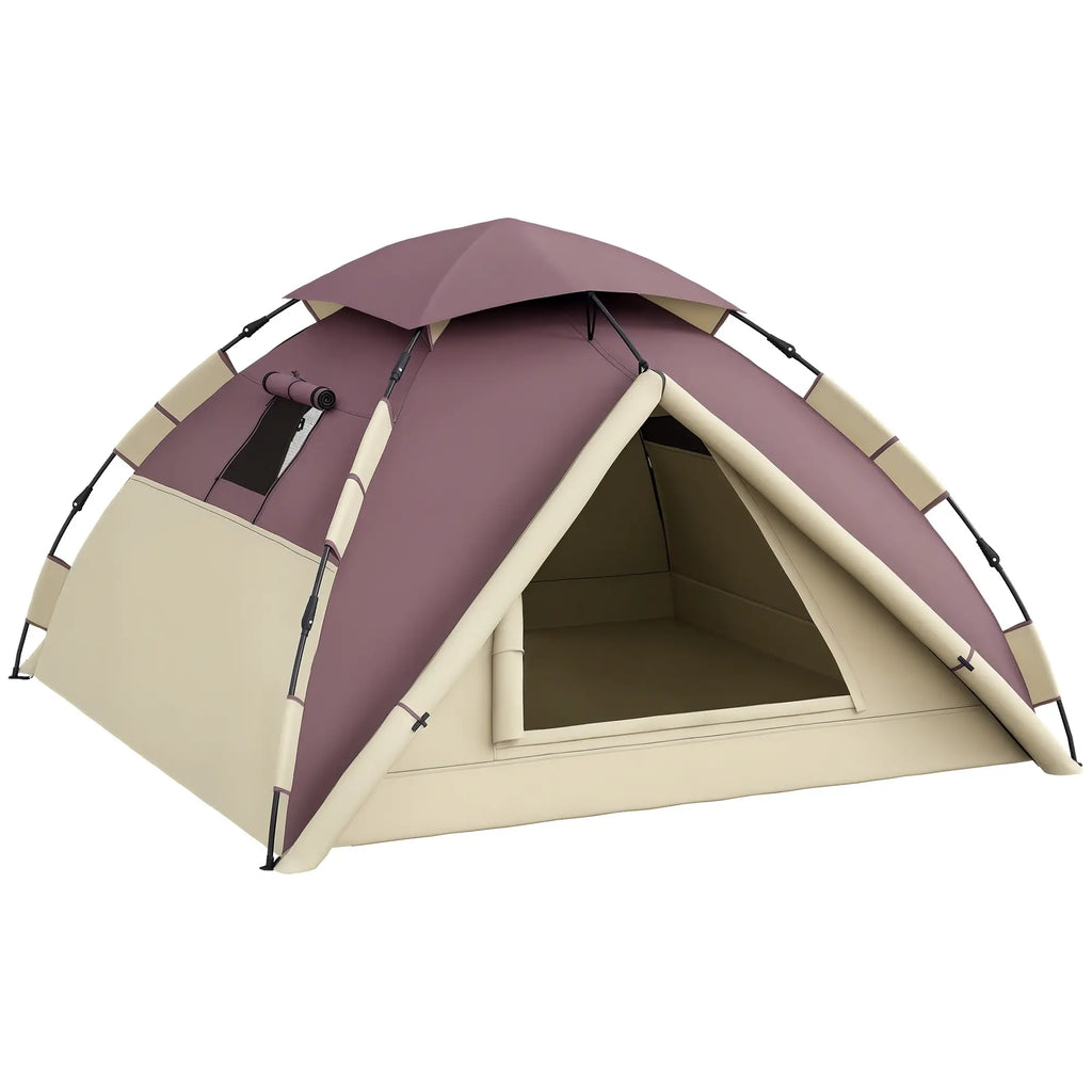 2-Person Camping Tent with 2 Windows and Hook, Polyester and Fiberglass, 225x190x130 cm, Khaki