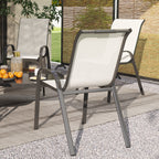 Outsunny Set of 4 Stackable Garden Chairs with Curved Armrests, Steel and Breathable Fabric, 54x71x93 cm, Beige