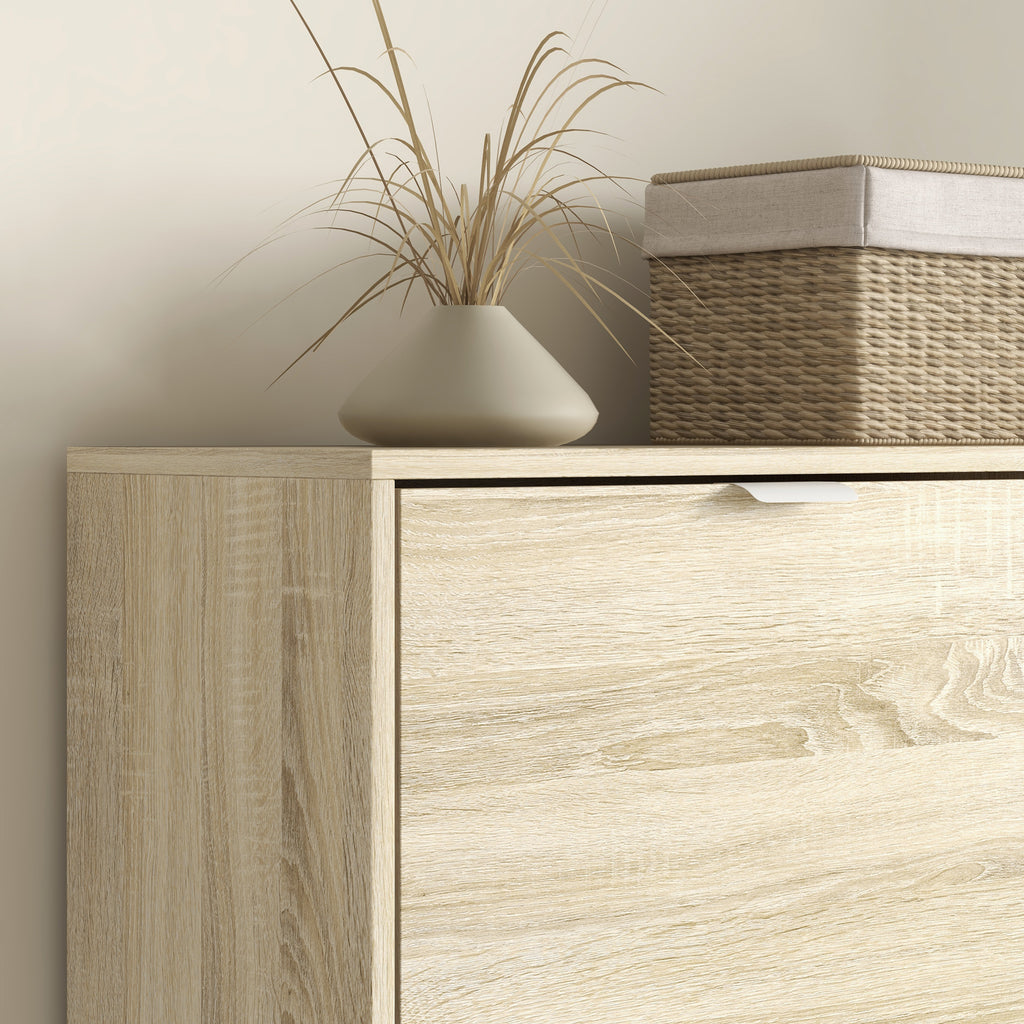 Shoe Rack with Mirror for 16 Pairs of Shoes, 4 Drop-Down Drawers and 2 Cabinets, 82x30x168cm, Oak