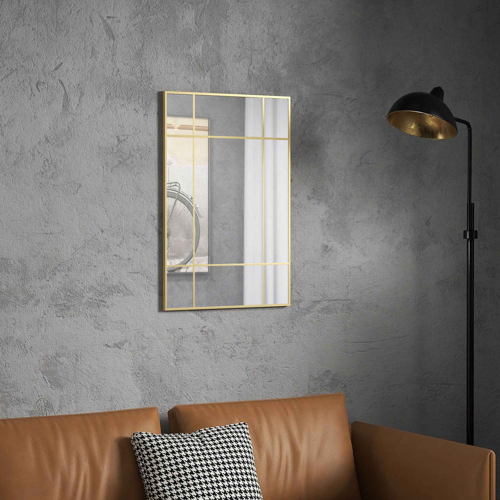 HOMCOM Window Style Wall Mirror with Vertical and Horizontal Mounting, 90x60 cm, Gold