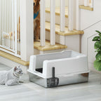 Waterproof Cat Litter Box with Raised Sides, Tray and Scoop, Made of ABS, 71x50.8x35.5 cm, White
