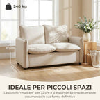 2-Seater Sofa with Breathable Leather Effect Fabric, Thick Padding, 2 Cushions, Armrests, for Living Room, Cream