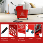 HOMCOM Cleaning Trolley Floor Mop with Wringer 60x27x70.5cm Red