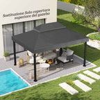 Outsunny 3x4m 2-Tier Garden Gazebo Cover in 600D Oxford Fabric with Drainage Holes, Dark Grey