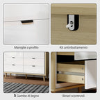 6-Drawer Wooden Chest of Drawers for Bedroom, 110x40x75 cm, Gloss White and Oak