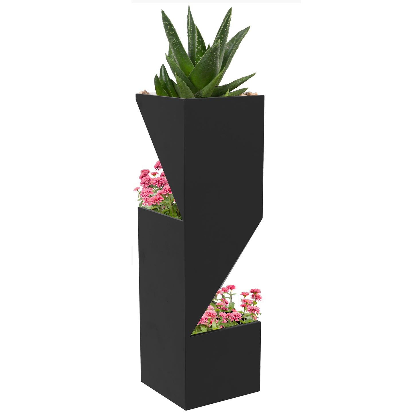 Outdoor Planter with 3 Growing Areas and Drainage Holes, Black Metal, 30x30x100 cm