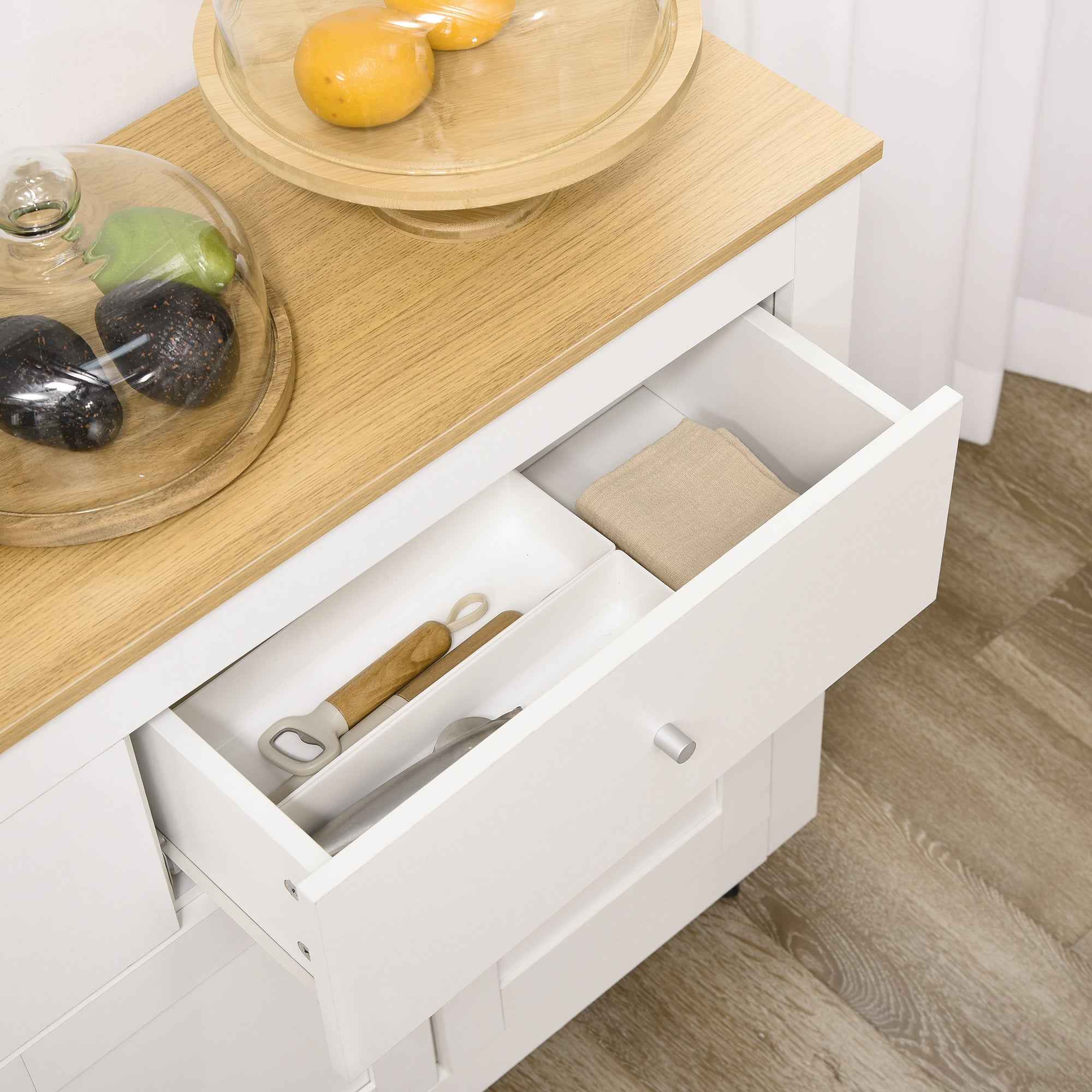HOMCOM Wooden Buffet Sideboard with 2 Drawers and 2 Cabinets, 117x35x80 cm, White and Wood Color