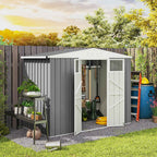 Outsunny Galvanized Steel Garden Storage Shed with 2 Doors, 246x117x180 cm, Light Grey