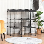 Modular and Multilevel Pet Enclosure with Ramp and 2 Doors in Steel and PP, 105x70x116 cm, Black