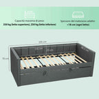 HOMCOM Single Bed with Pull-Out Second Bed, Fabric Upholstery and Armrests, 205x181x70 cm, Dark Grey