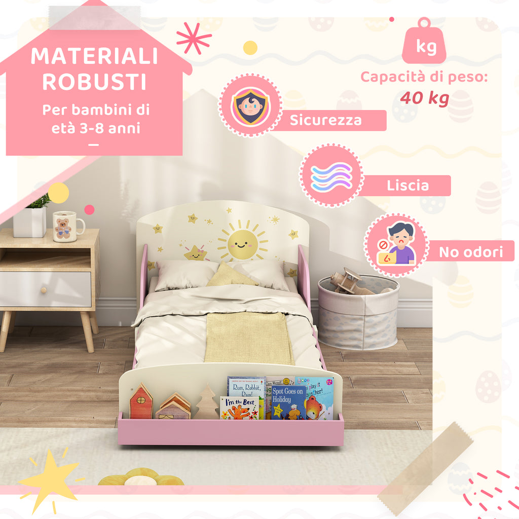 Children's Bed for 3-8 Years Old, Low, Wooden, with Storage Space and Side Rails, 150x77x60 cm, Pink