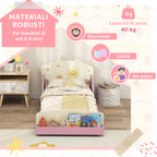 Children's Bed for 3-8 Years Old, Low, Wooden, with Storage Space and Side Rails, 150x77x60 cm, Pink