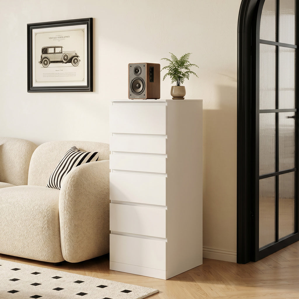 HOMCOM 6-Drawer Bedroom Chest with Hinged Mirror, 40x48x110 cm, White