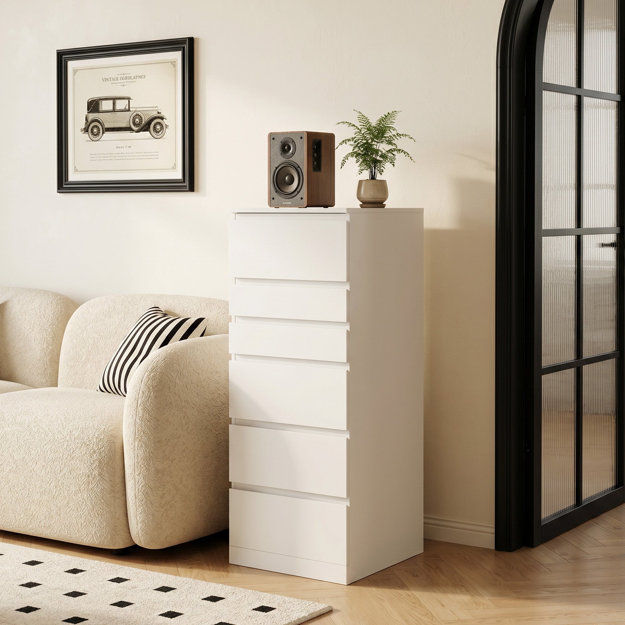 HOMCOM 6-Drawer Bedroom Chest with Hinged Mirror, 40x48x110 cm, White