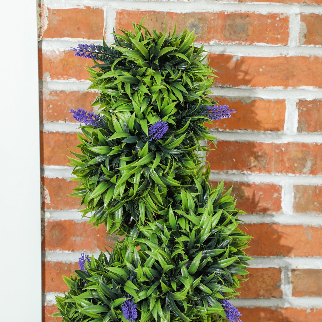 HOMCOM Set of 2 Artificial Boxwood Spiral Plants with UV Protection and Lavender, 115cm, Green and Blue