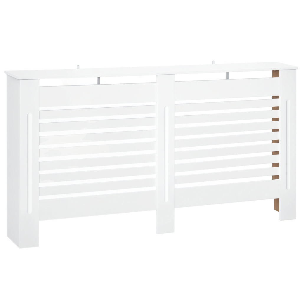 Slatted Radiator Cover with Storage Shelf, Wooden, 172x19x81 cm, White