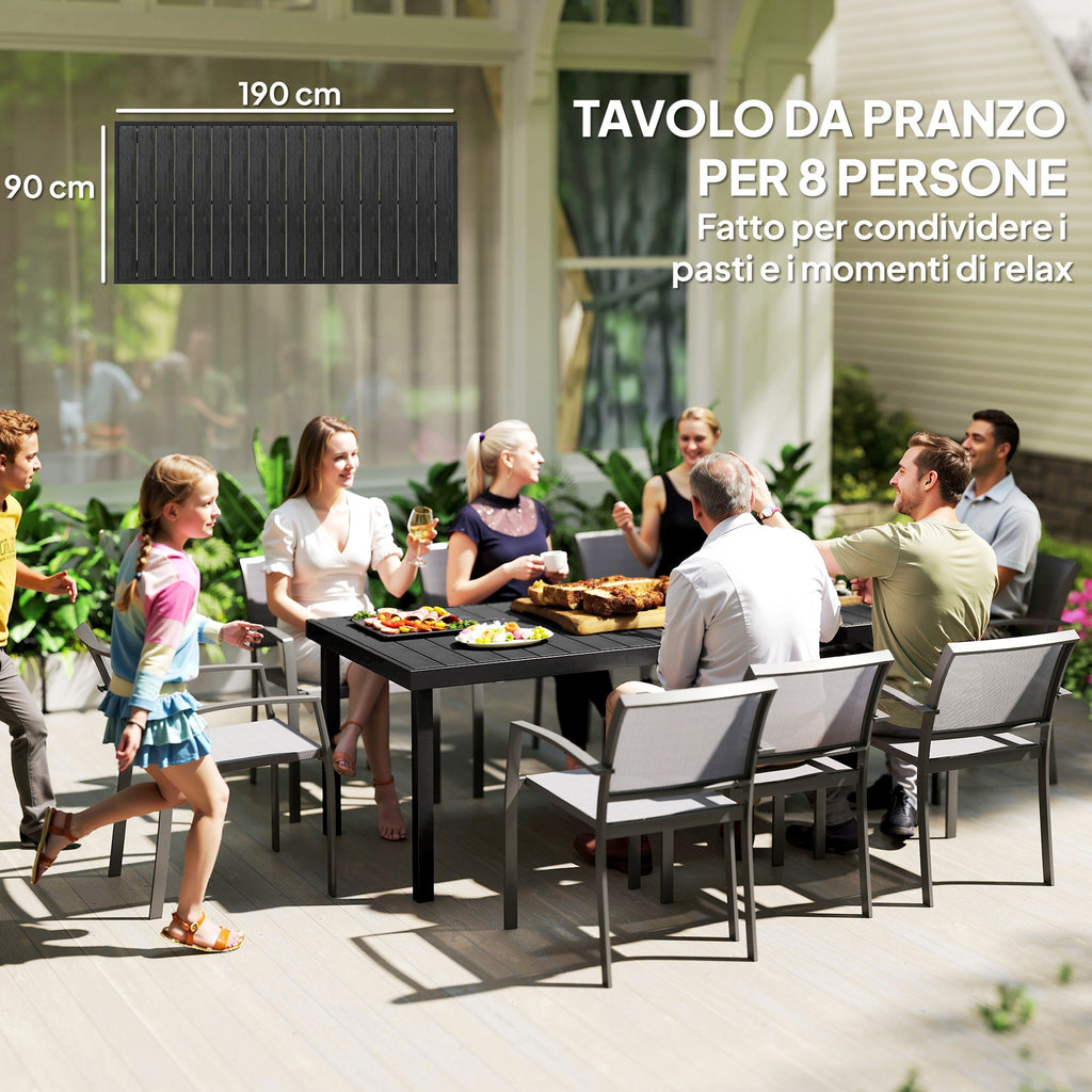 8-Seater Aluminum and Plastic Garden Dining Table, Black