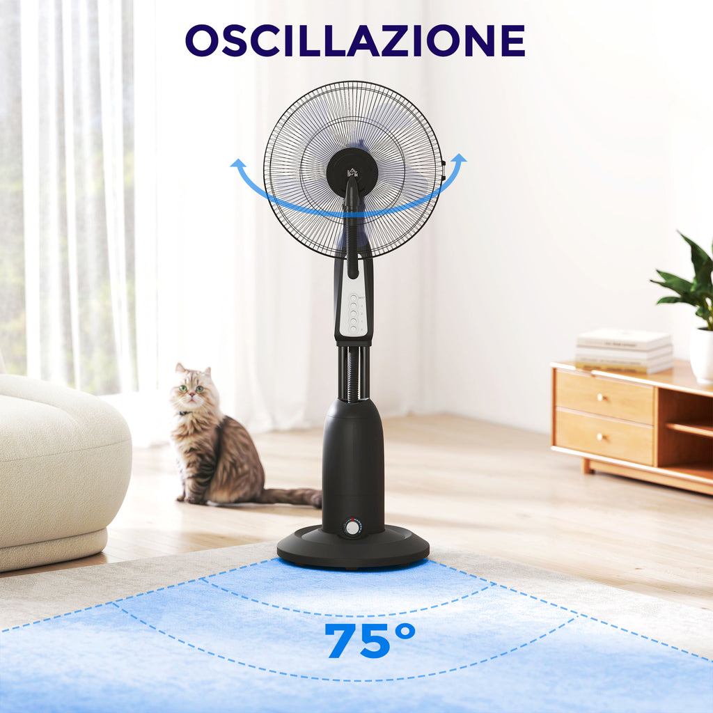 3-Speed Misting Fan, 75° Oscillation, Adjustable Misting, Black