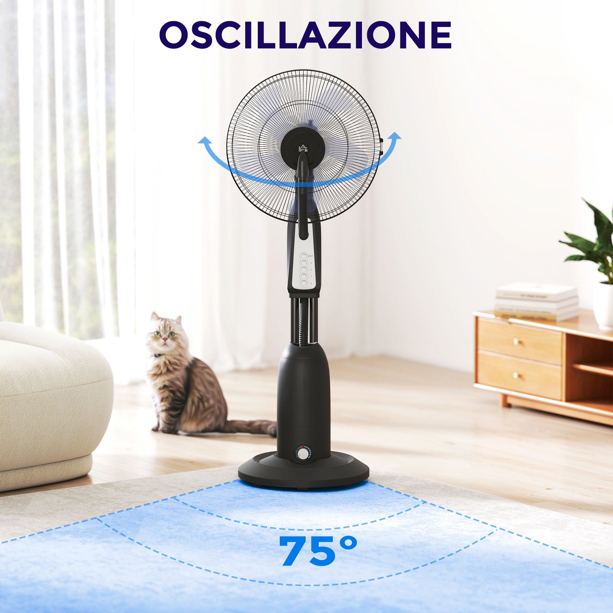 3-Speed Misting Fan, 75° Oscillation, Adjustable Misting, Black