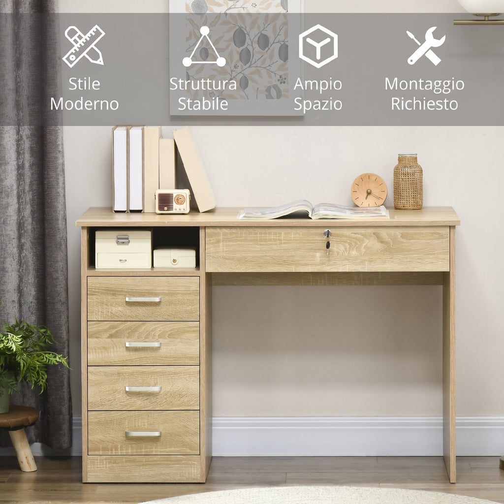 HOMCOM Wooden Desk for Bedroom or Office with 2 Drawers and 2 Keys, 110x50x76cm, White