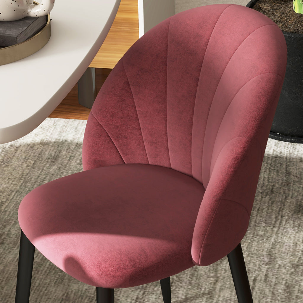 Set of 2 Nordic stye Velvet Dining Chairs with Metal Legs, Red