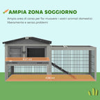 PawHut Outdoor Rabbit Hutch with Ramp, Opening Roof and Tray, Made of Fir Wood, 150x52x68 cm, Light Grey