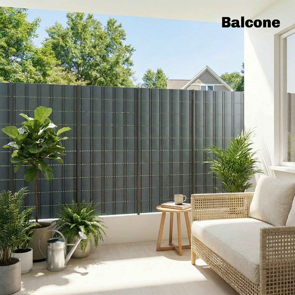 Outsunny 4-Piece Garden Privacy Screen Set, Waterproof, UV Resistant, with Clips, Made of PP, 3500 x 19 cm, Grey